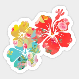 PixDezines Aloha Hibiscus in Coral Orange, Yellow, Aqua Sticker